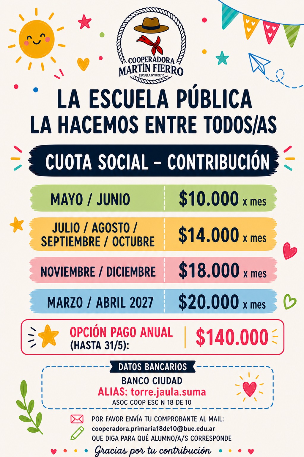 La Escuela Pública la hacemos entre todos: Nueva actualización de la Cuota Social